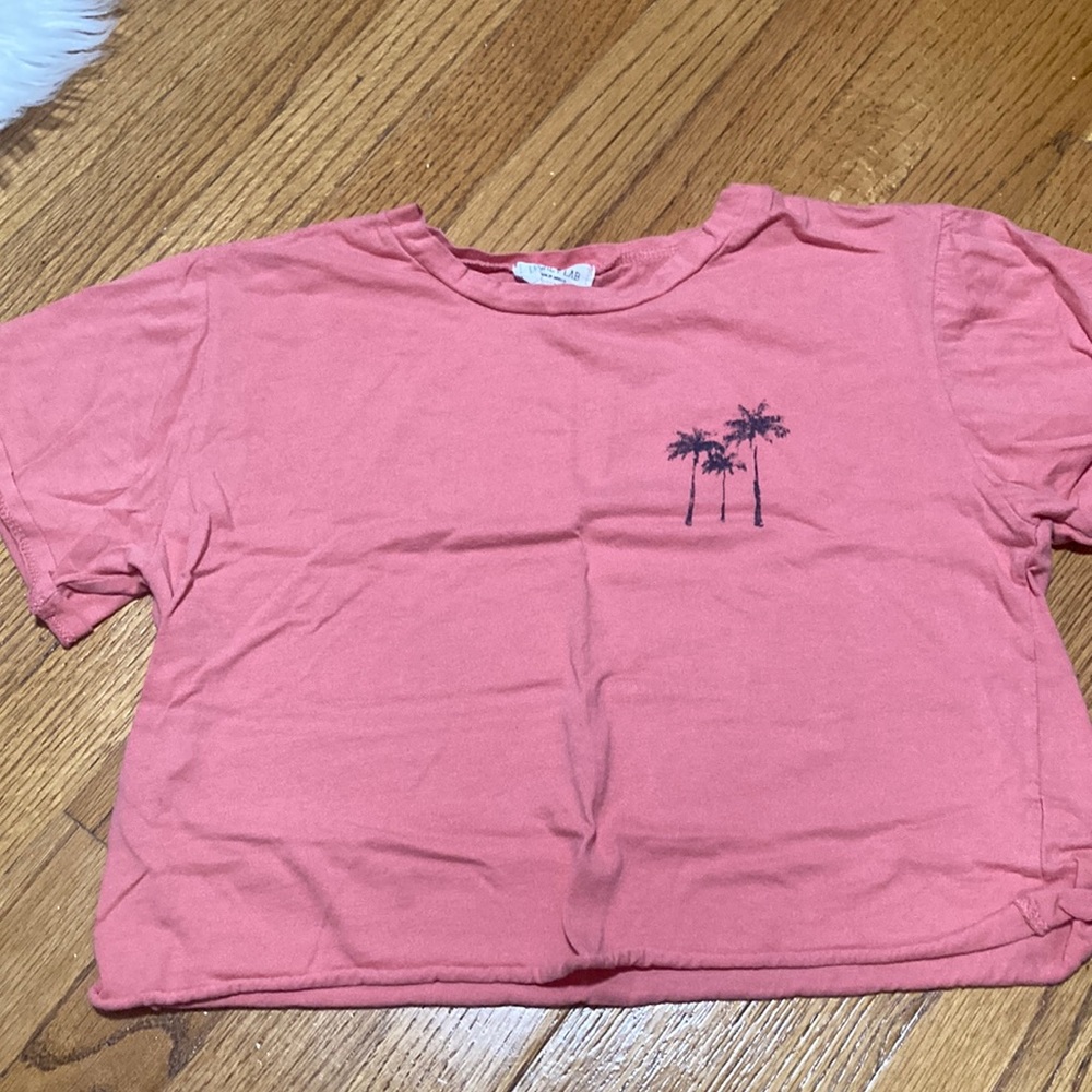 Pink Venice Beach Crop Top, Junior’s Top, Palm Trees on Front and Back